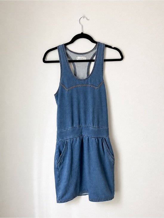 Dresses & Skirts - Blue Denim-Inspired Cotton Racerback Tank Dress with Pockets | Boho | Stretchy